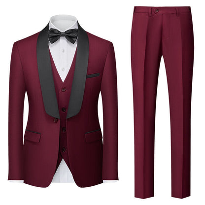 Tailored Fit Shawl Lapel Single Breasted One-button 3 Pieces Solid Coloured Men's Suits