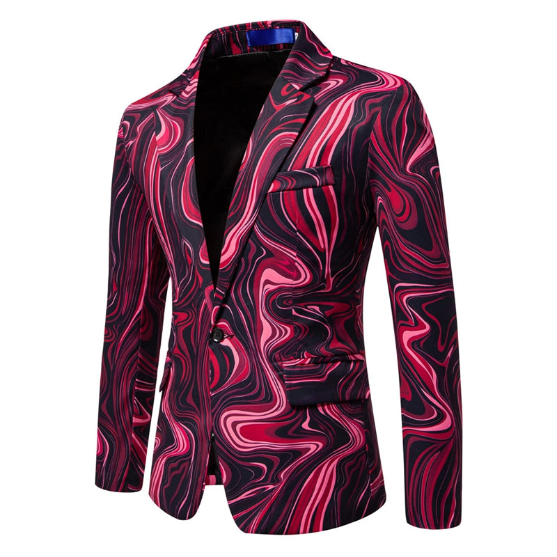 Tailored Fit Notch Single Breasted One-button Printed Wave Men's Jacket
