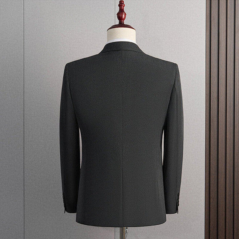 Tailored Fit Peak Lapel Double Breasted Four-Buttons Solid Coloured Men's Formal Jacket