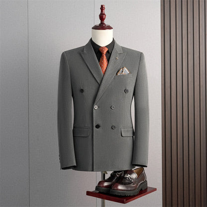 Tailored Fit Peak Lapel Double Breasted Four-Buttons Solid Coloured Men's Formal Jacket