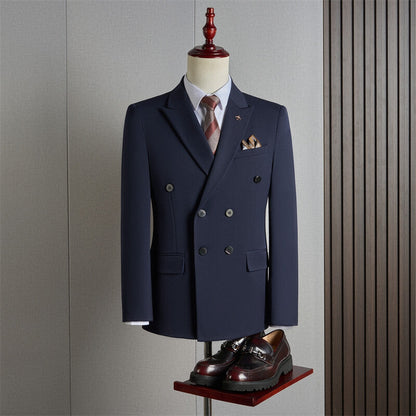 Tailored Fit Peak Lapel Double Breasted Four-Buttons Solid Coloured Men's Formal Jacket