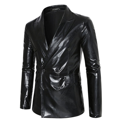 Tailored Fit Peaked Lapel Double Breasted Six-Button Metallic Men's Party Jacket