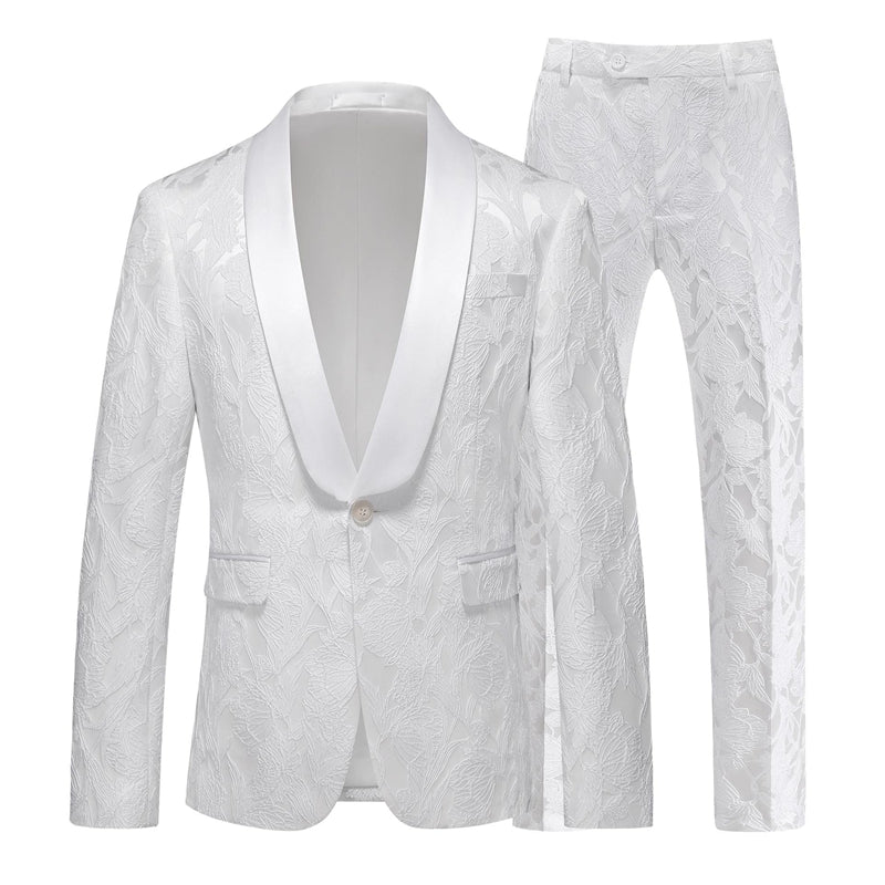 Tailored Fit Shawl Lapel Single Breasted One-Button Jacquard 2 Piece Men's Party Suits