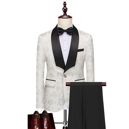 Tailored Fit Shawl Lapel Single Breasted One-Button Floral 2 Piece Men's Party Suits