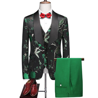 Tailored Fit Shawl Lapel Single Breasted One-Button Embroidery 3 Piece Men's Party Suits