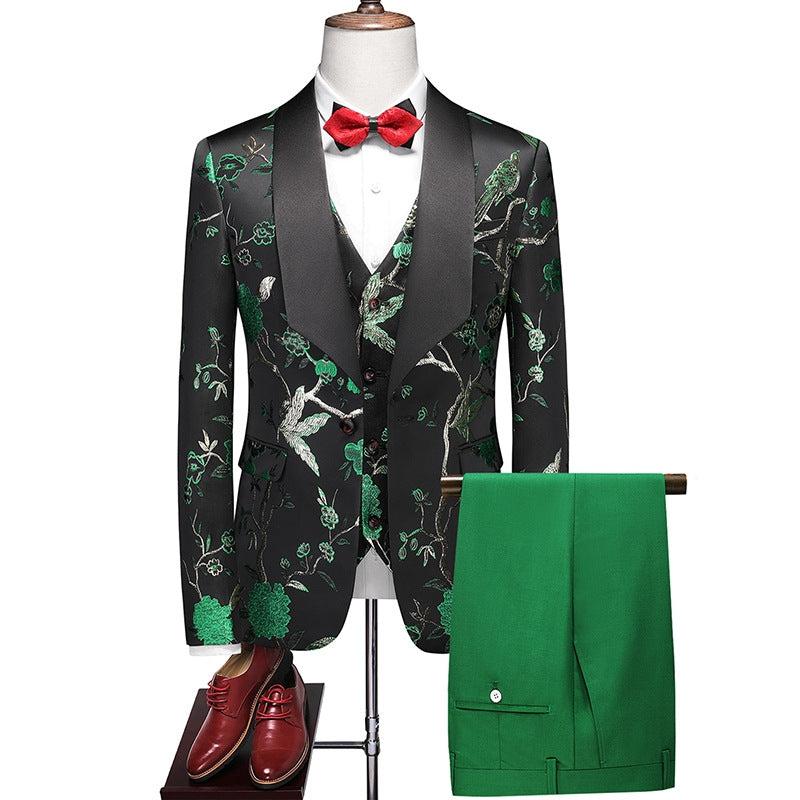 Tailored Fit Shawl Lapel Single Breasted One-Button Embroidery 3 Piece Men's Party Suits
