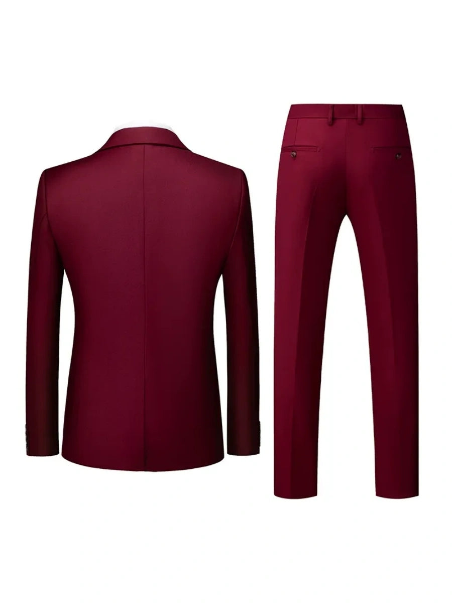 Tailored Fit Double Breasted Two-button 3 Pieces Solid Coloured Men's Wedding Suits