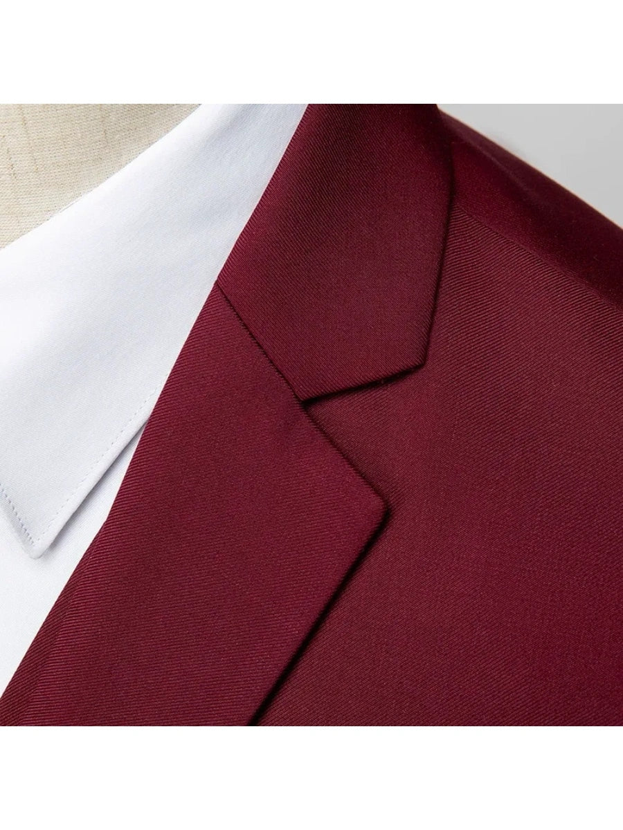 Tailored Fit Double Breasted Two-button 3 Pieces Solid Coloured Men's Wedding Suits