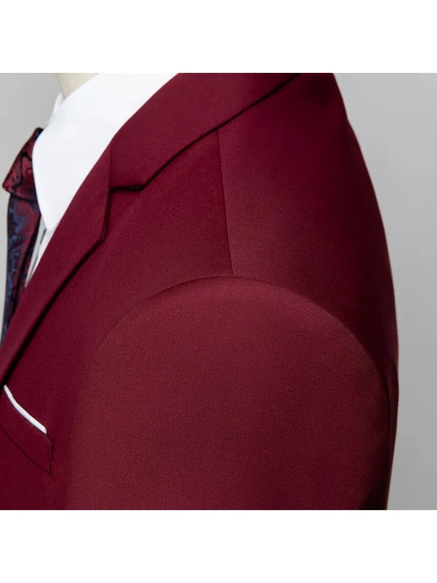 Tailored Fit Double Breasted Two-button 3 Pieces Solid Coloured Men's Wedding Suits