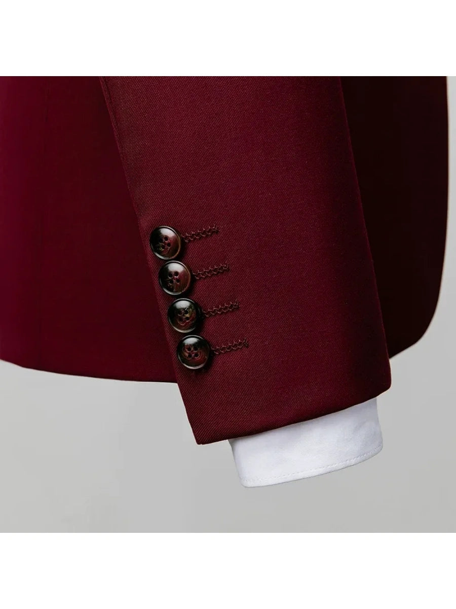 Tailored Fit Double Breasted Two-button 3 Pieces Solid Coloured Men's Wedding Suits