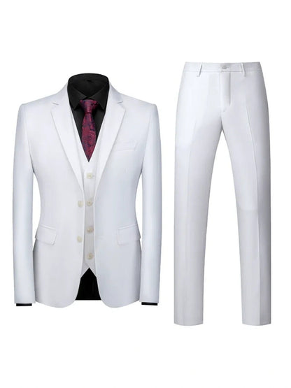 Tailored Fit Double Breasted Two-button 3 Pieces Solid Coloured Men's Wedding Suits
