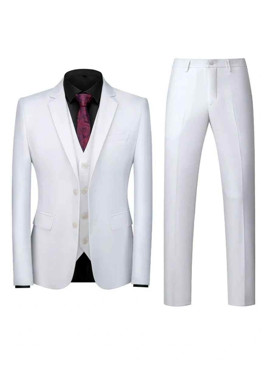 Tailored Fit Double Breasted Two-button 3 Pieces Solid Coloured Men's Wedding Suits