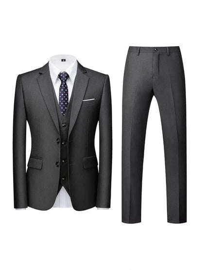 Tailored Fit Double Breasted Two-button 3 Pieces Solid Coloured Men's Wedding Suits
