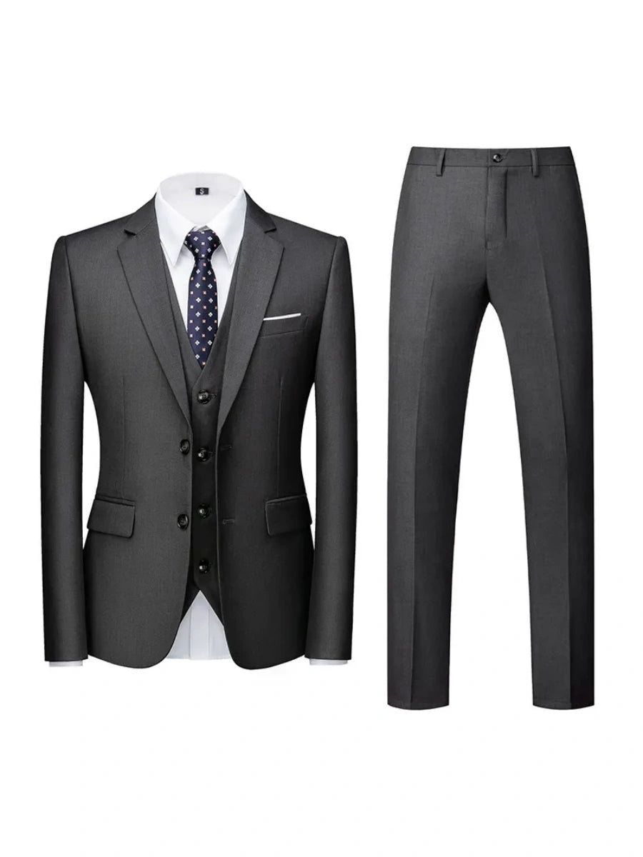 Tailored Fit Double Breasted Two-button 3 Pieces Solid Coloured Men's Wedding Suits