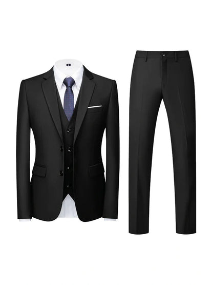 Tailored Fit Double Breasted Two-button 3 Pieces Solid Coloured Men's Wedding Suits