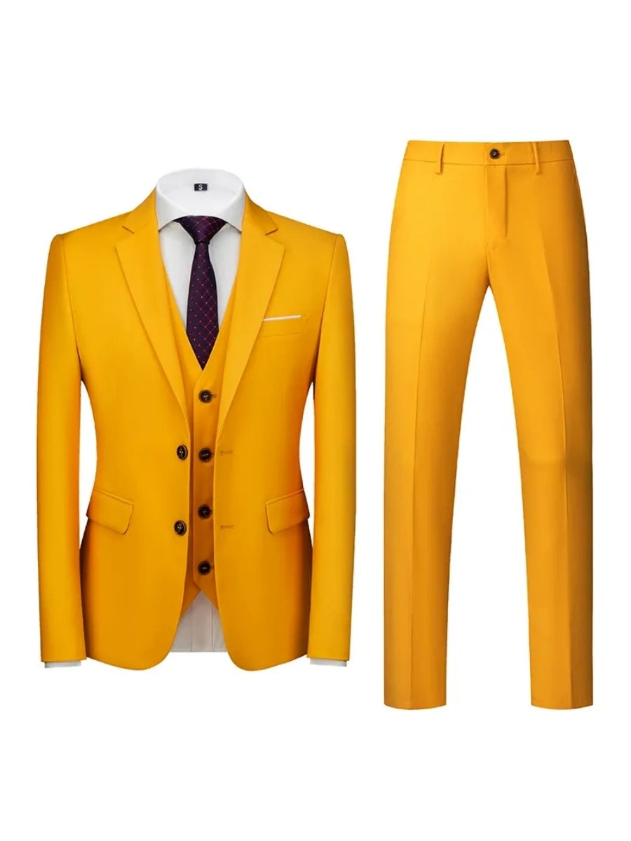 Tailored Fit Double Breasted Two-button 3 Pieces Solid Coloured Men's Wedding Suits