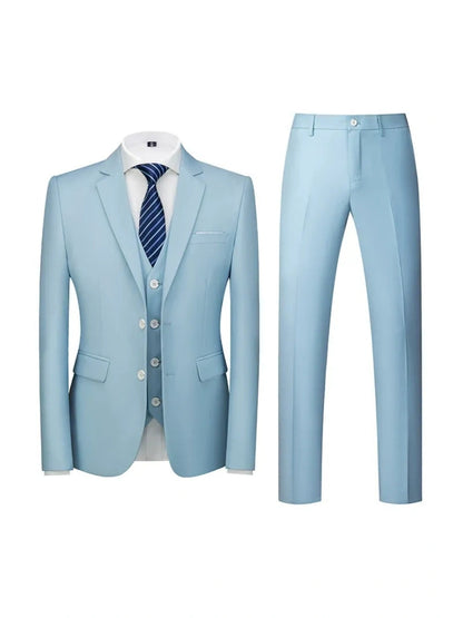 Tailored Fit Double Breasted Two-button 3 Pieces Solid Coloured Men's Wedding Suits