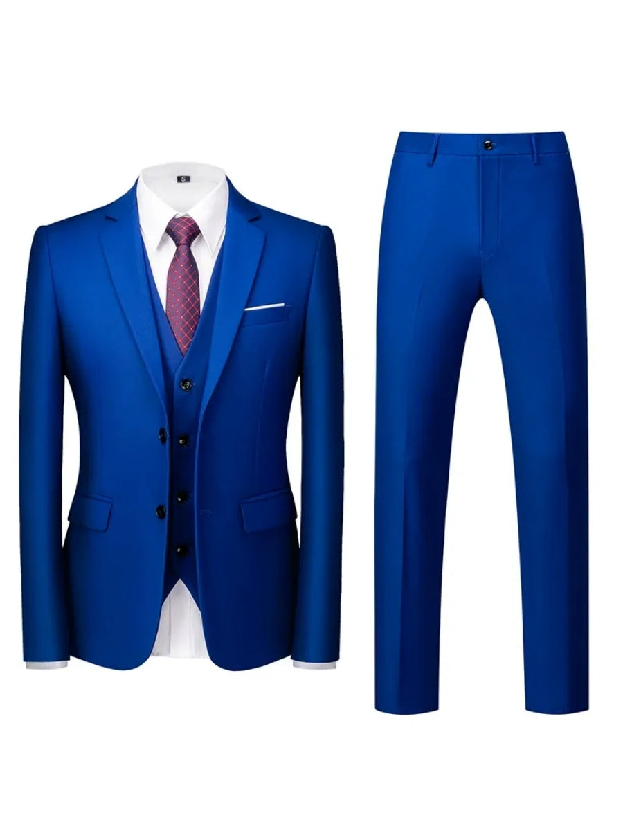 Tailored Fit Double Breasted Two-button 3 Pieces Solid Coloured Men's Wedding Suits