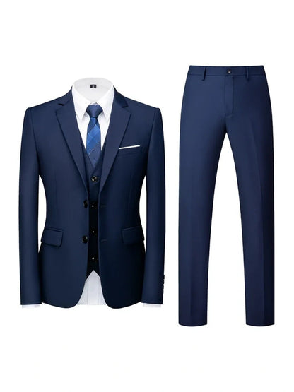 Tailored Fit Double Breasted Two-button 3 Pieces Solid Coloured Men's Wedding Suits