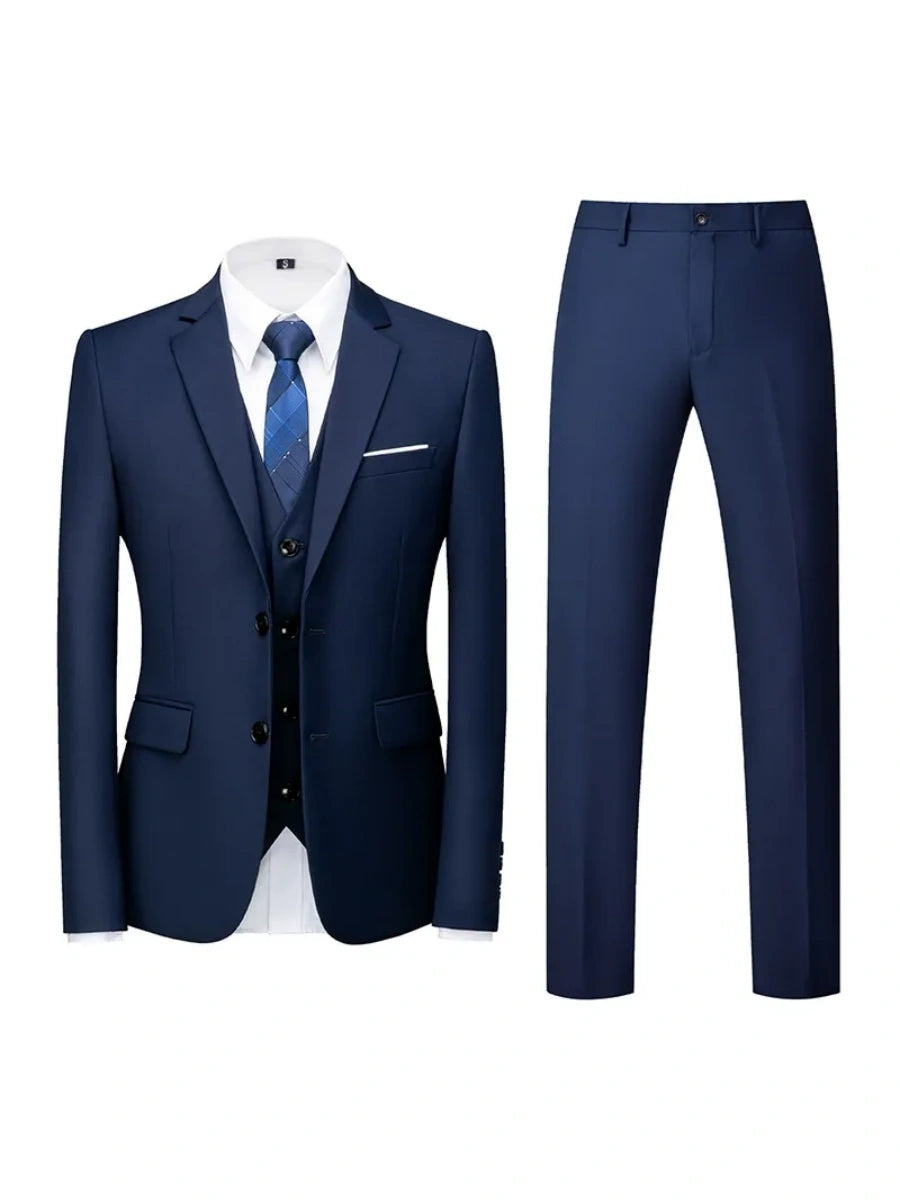 Tailored Fit Double Breasted Two-button 3 Pieces Solid Coloured Men's Wedding Suits