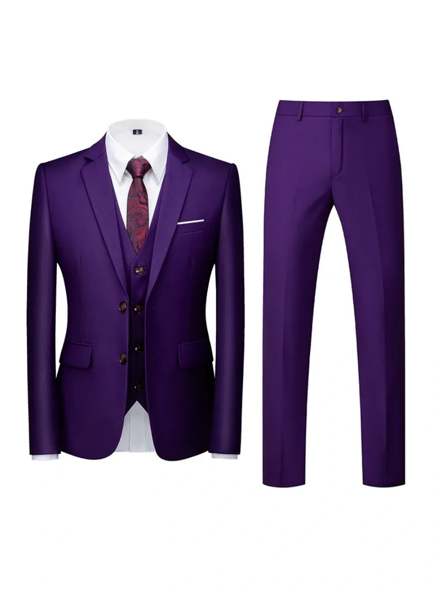 Tailored Fit Double Breasted Two-button 3 Pieces Solid Coloured Men's Wedding Suits