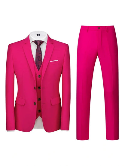 Tailored Fit Double Breasted Two-button 3 Pieces Solid Coloured Men's Wedding Suits