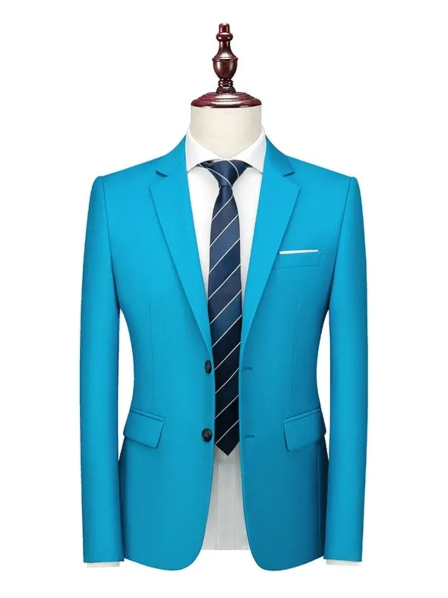 Tailored Fit Single Breasted Two-button 2 Pieces Solid Coloured Men's Casual Suits
