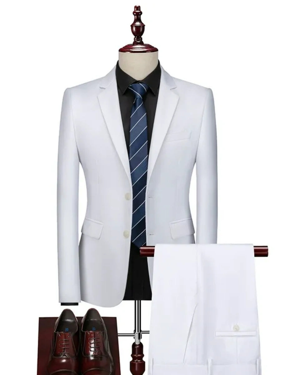 Tailored Fit Single Breasted Two-button 2 Pieces Solid Coloured Men's Casual Suits