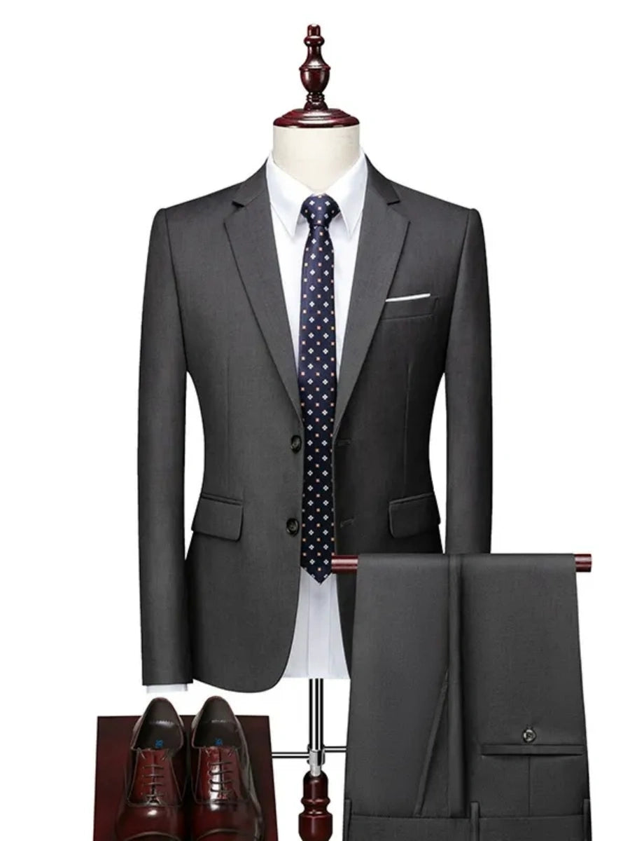 Tailored Fit Single Breasted Two-button 2 Pieces Solid Coloured Men's Casual Suits