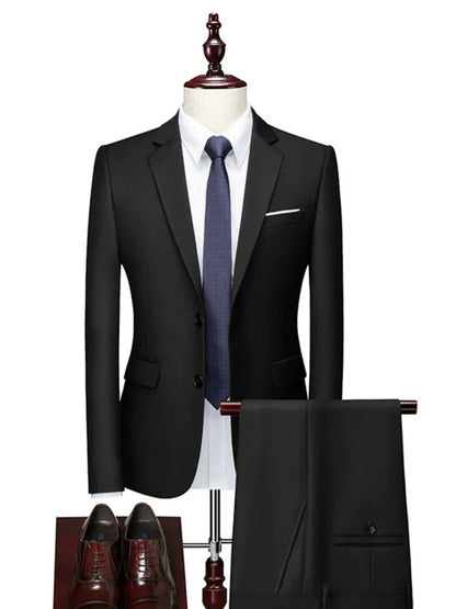 Tailored Fit Single Breasted Two-button 2 Pieces Solid Coloured Men's Casual Suits