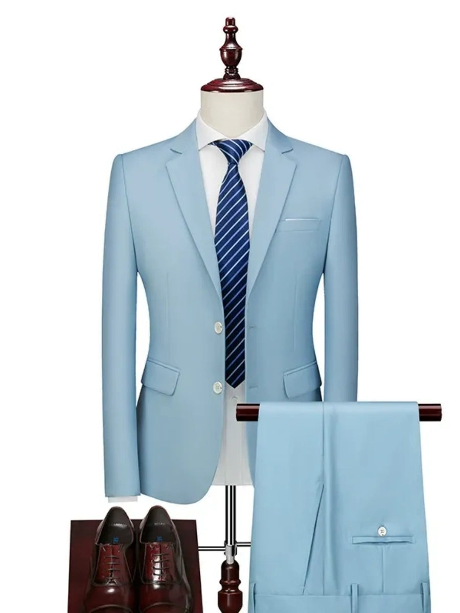 Tailored Fit Single Breasted Two-button 2 Pieces Solid Coloured Men's Casual Suits