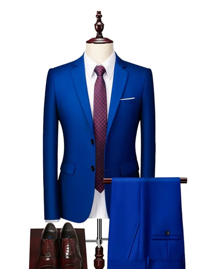 Tailored Fit Single Breasted Two-button 2 Pieces Solid Coloured Men's Casual Suits