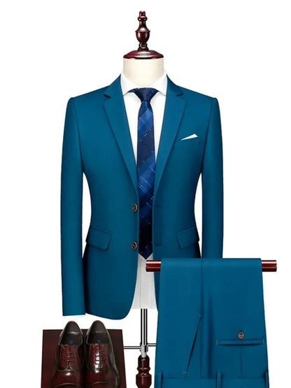 Tailored Fit Single Breasted Two-button 2 Pieces Solid Coloured Men's Casual Suits