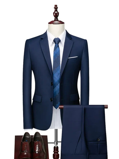 Tailored Fit Single Breasted Two-button 2 Pieces Solid Coloured Men's Casual Suits