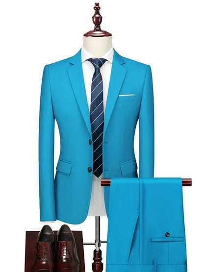 Tailored Fit Single Breasted Two-button 2 Pieces Solid Coloured Men's Casual Suits