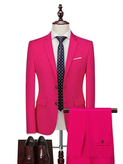 Tailored Fit Single Breasted Two-button 2 Pieces Solid Coloured Men's Casual Suits