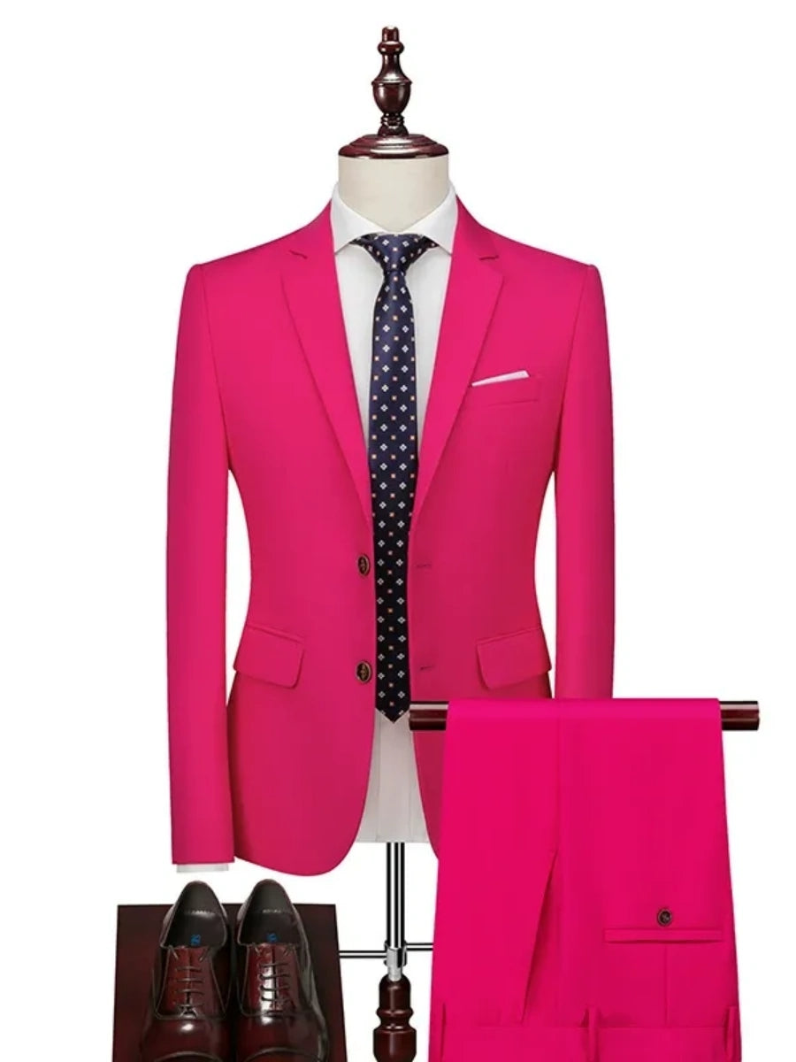 Tailored Fit Single Breasted Two-button 2 Pieces Solid Coloured Men's Casual Suits