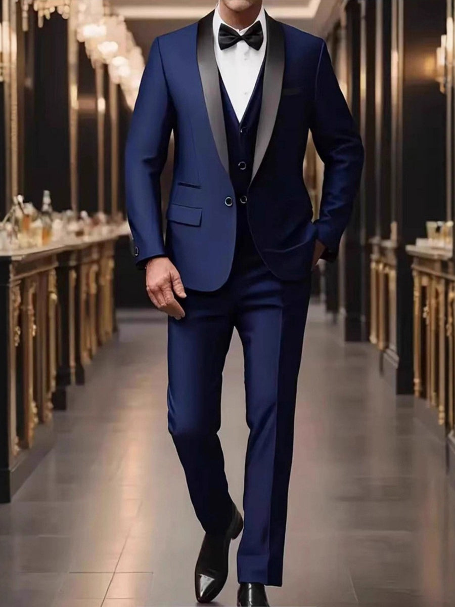 Tailored Fit Shawl Lape Single Breasted One-button 3 Pieces Solid coloured Men's Wedding Suits