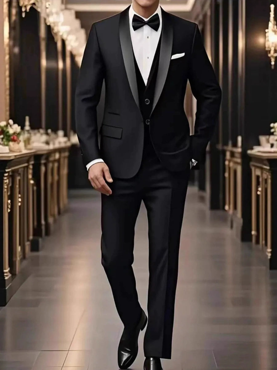 Tailored Fit Shawl Lape Single Breasted One-button 3 Pieces Solid coloured Men's Wedding Suits