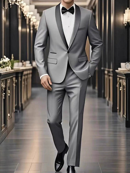 Tailored Fit Shawl Lape Single Breasted One-button 3 Pieces Solid coloured Men's Wedding Suits