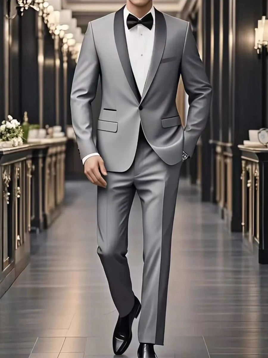 Tailored Fit Shawl Lape Single Breasted One-button 3 Pieces Solid coloured Men's Wedding Suits