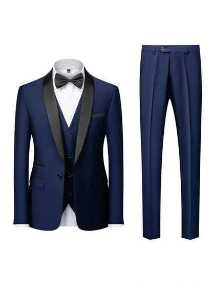 Tailored Fit Shawl Lape Single Breasted One-button 3 Pieces Solid coloured Men's Wedding Suits