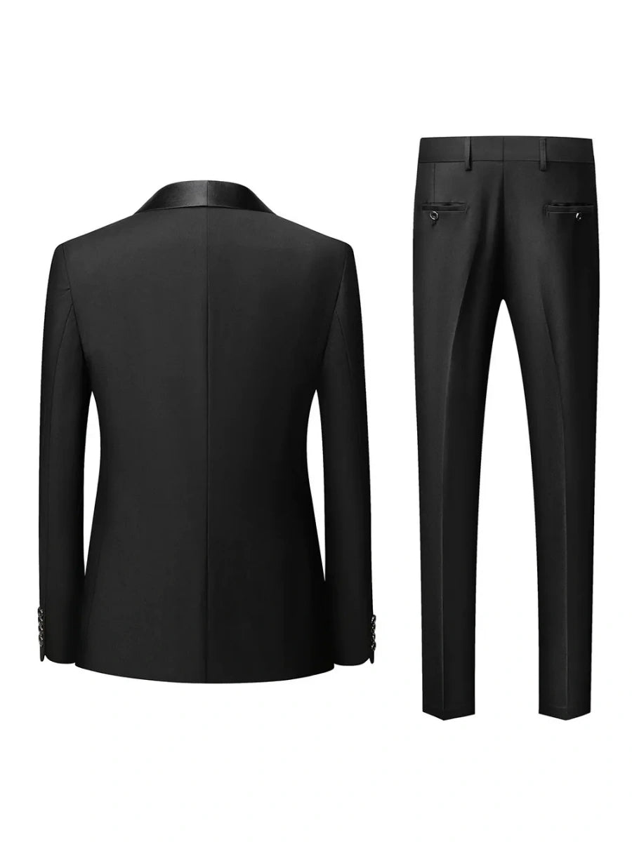 Tailored Fit Shawl Lape Single Breasted One-button 3 Pieces Solid coloured Men's Wedding Suits