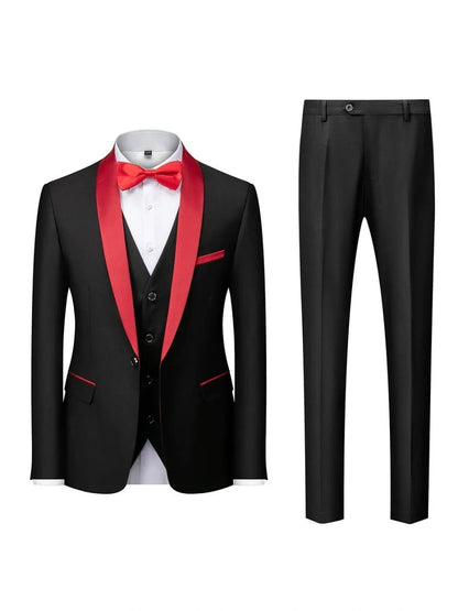 Tailored Fit Shawl Lape Single Breasted One-button 3 Pieces Solid coloured Men's Wedding Suits