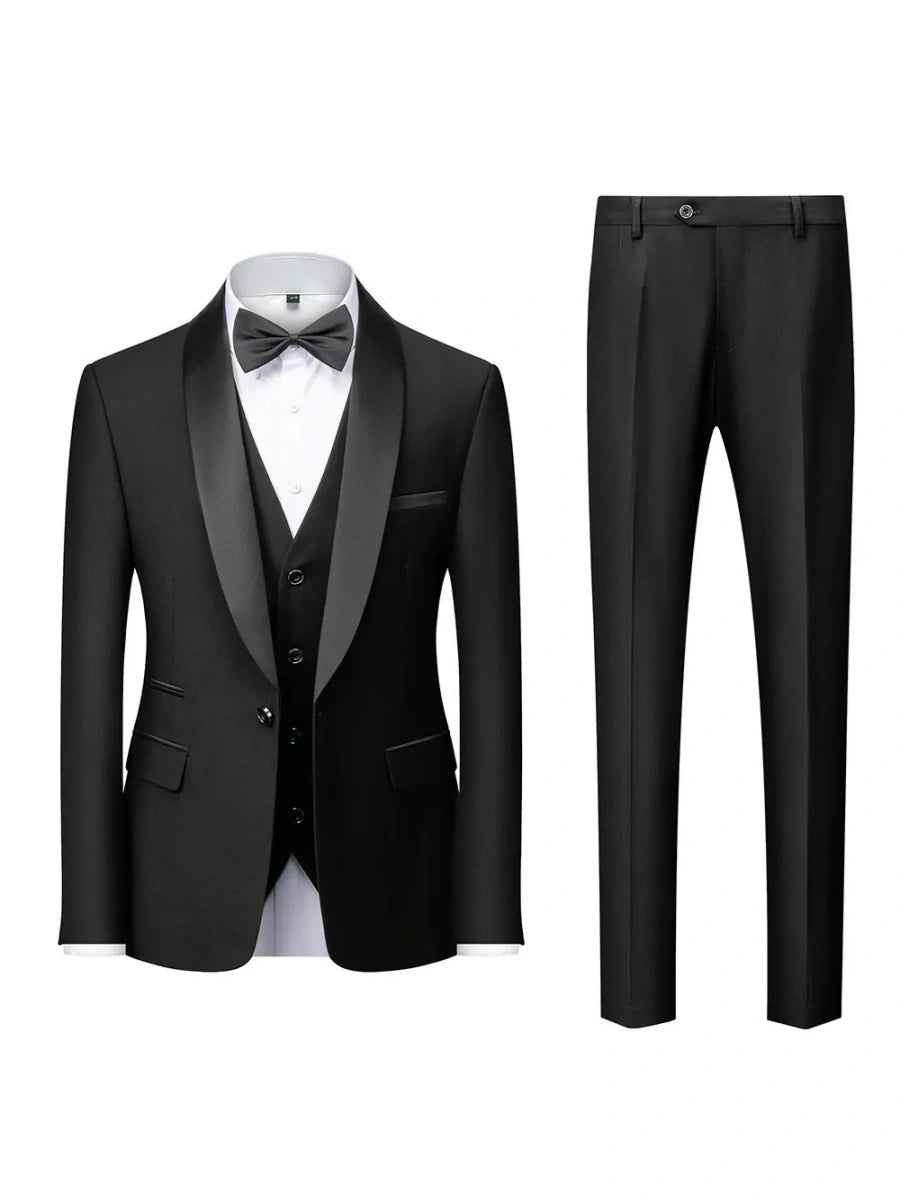 Tailored Fit Shawl Lape Single Breasted One-button 3 Pieces Solid coloured Men's Wedding Suits
