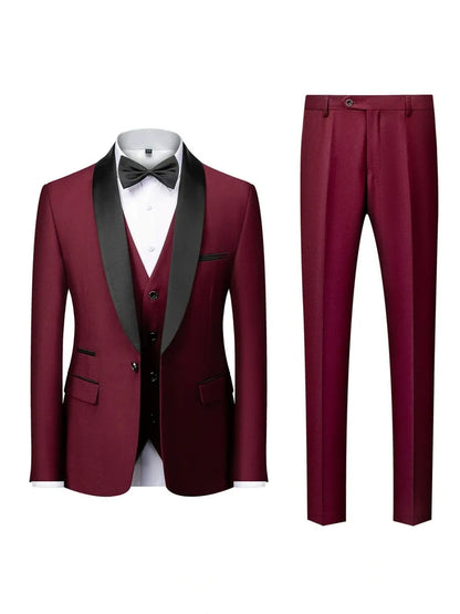 Tailored Fit Shawl Lape Single Breasted One-button 3 Pieces Solid coloured Men's Wedding Suits