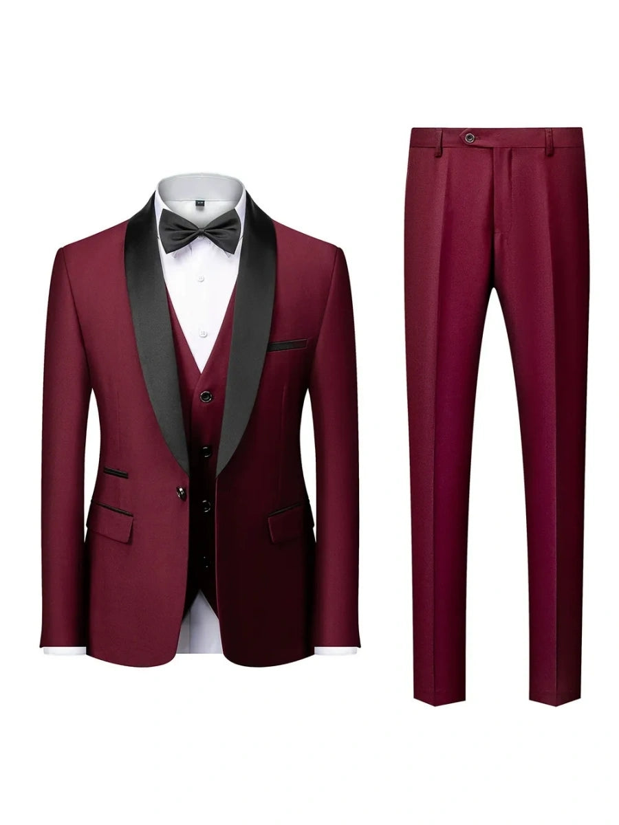 Tailored Fit Shawl Lape Single Breasted One-button 3 Pieces Solid coloured Men's Wedding Suits