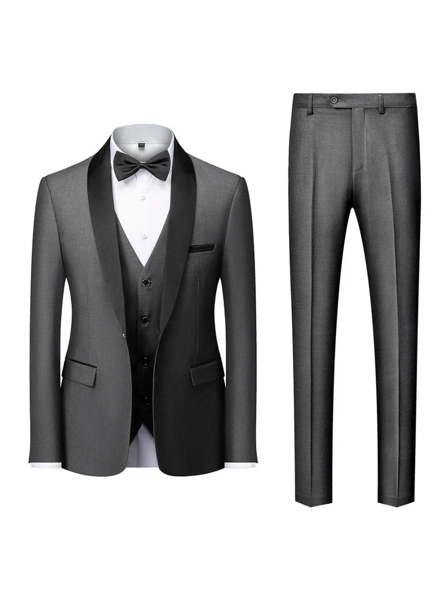 Tailored Fit Shawl Lape Single Breasted One-button 3 Pieces Solid coloured Men's Wedding Suits