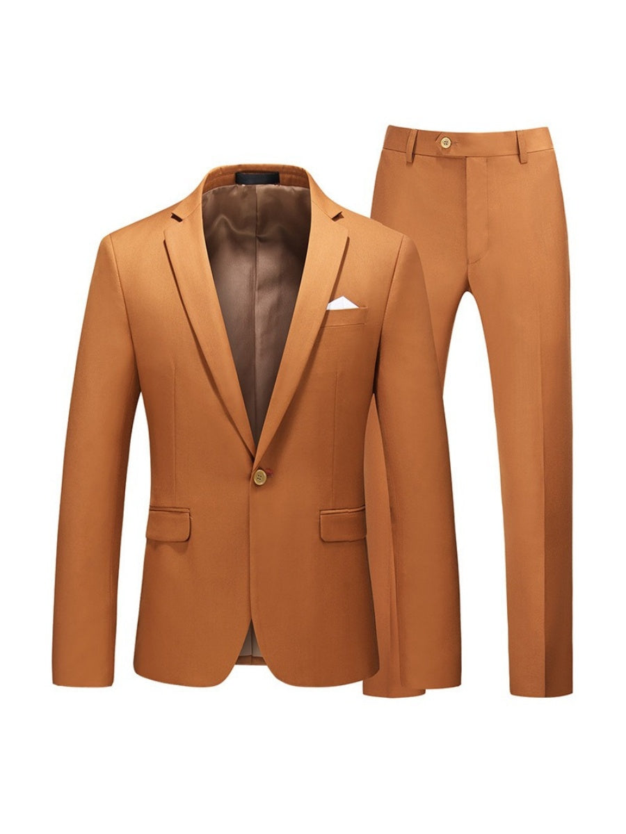 Tailored Fit Notched Lapel Single Breasted One-Button Solid colour 2 Piece Men's Party Suits