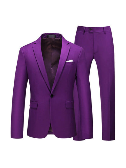 Tailored Fit Notched Lapel Single Breasted One-Button Solid colour 2 Piece Men's Party Suits